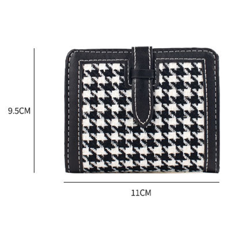 KAITIFEI Ví nữ nhỏ gọn Houndstooth cầm tay mini ngắn gập đẹp thời trang dễ thương cao cấp da giá rẻ nhiều ngăn