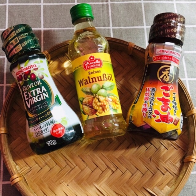 Dầu ăn dặm cho bé 6 tháng đủ loại, dầu gạo tsuno, oliu, óc chó kunella, mè ajinomoto, hoa cải Nhật Bản