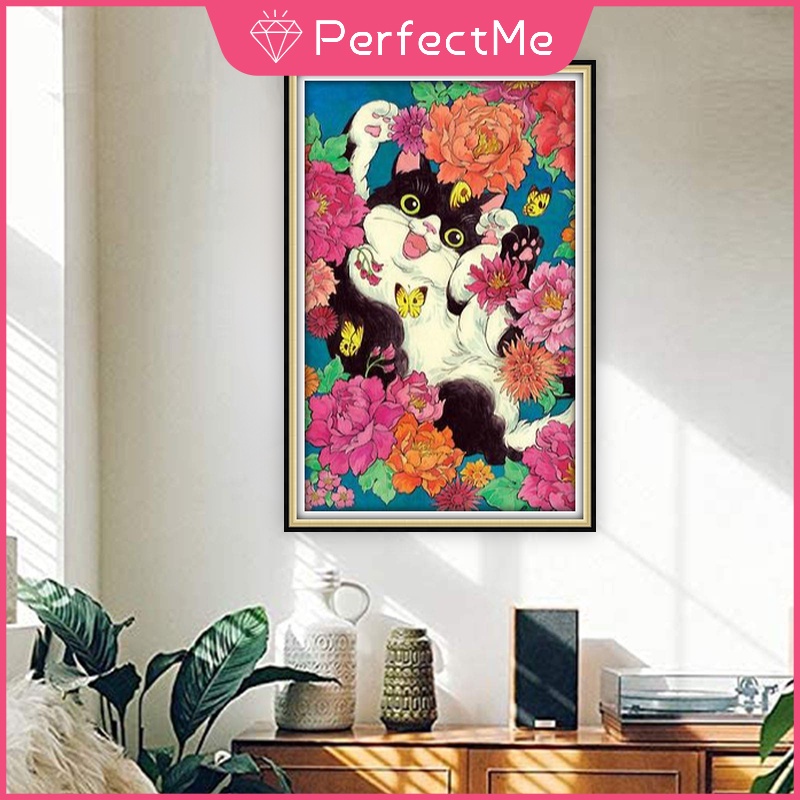 Bộ Tranh Đính Đá 5d Tự Làm 40x60cm Hình Mèo Con Đáng Yêu