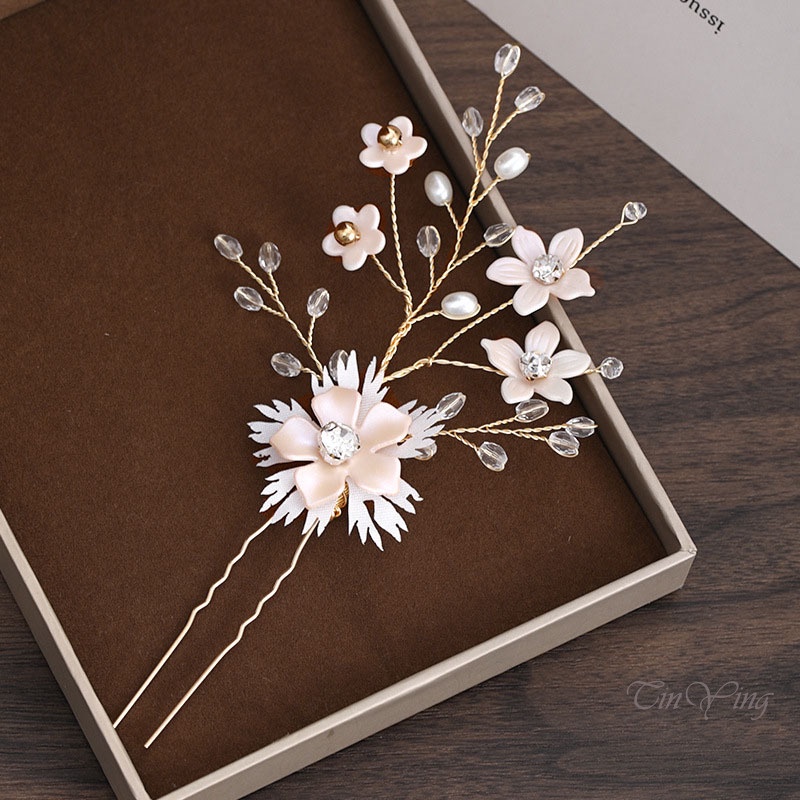 Set bông tai và phụ kiện tóc GETNOIVAS hình hoa đính đá sang trọng cho cô dâu