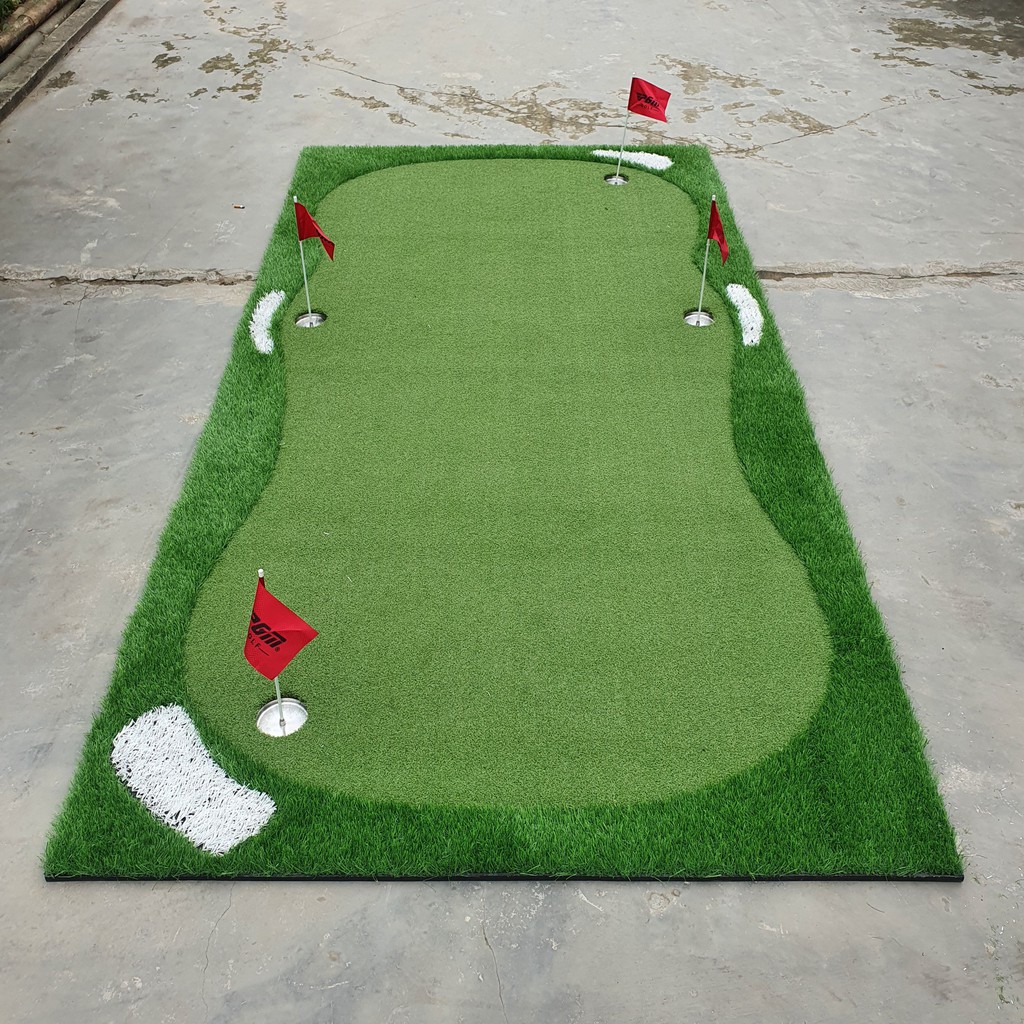 Thảm tập Putting Golf 1.5M x 3M (hoặc 3.5M): Kèm 4 hố cờ inox, cao cấp, bền bỉ, đàn hồi tốt.