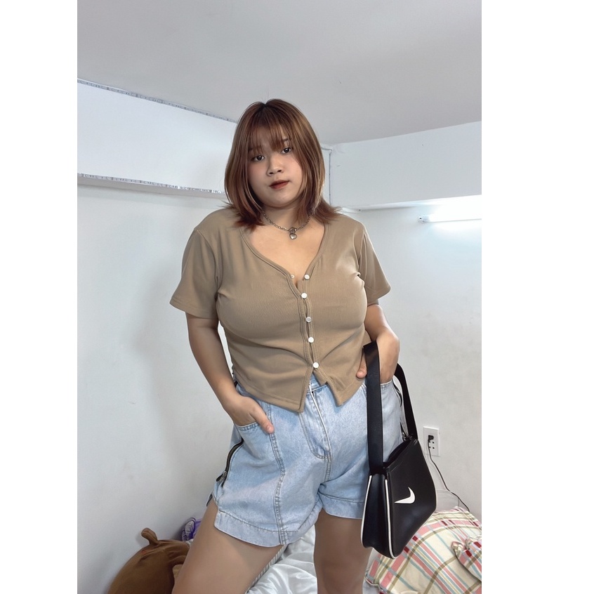 áo croptop kiểu nút đan BIGSIZE gắn khuy xinh xắn cho nàng mũm mĩm FATTYTA