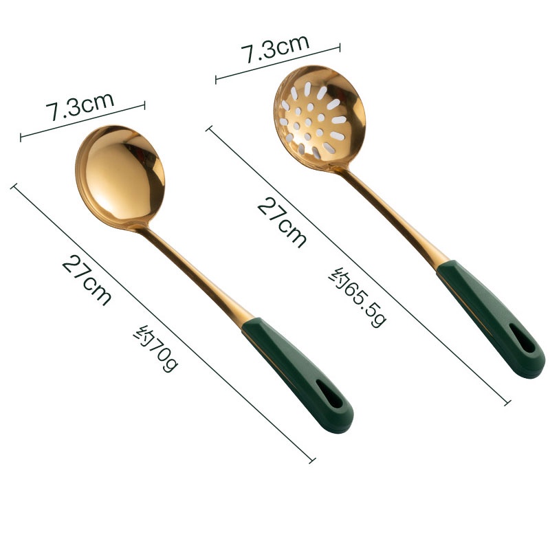 Muỗng Inox 304 Cán Dài Màu Xanh Lá/Vàng Tiện Dụng Cho Nhà Bếp
