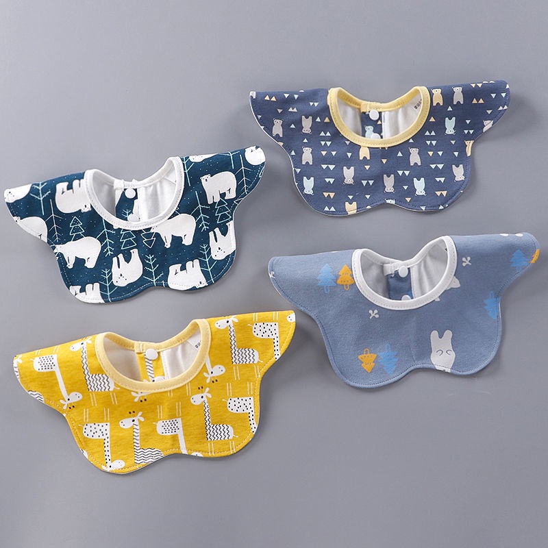 Yếm Ăn Cotton Trơn Chống Thấm Nước Bọt Xoay 360 Độ 24 Giờ Tiện Dụng Cho Bé
