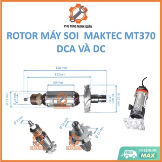 rotor/ruột máy soi Maktec MT370 MT372 / DCA AMP 03-6 / Makita 3701 (Thân 32 ly Dài 158 ly) DCA VÀ DC tặng chổi than