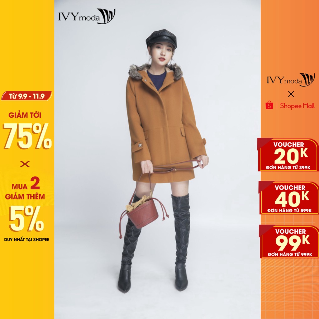 Áo khoác dạ Nữ dáng suông có mũ IVY moda MS 71M4139