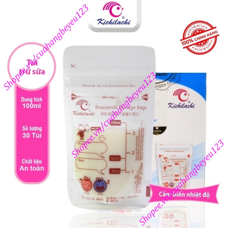 5 Túi / Hộp 30 Túi trữ sữa mẹ cảm ứng nhiệt 100ml KICHILACHI Kichi K30