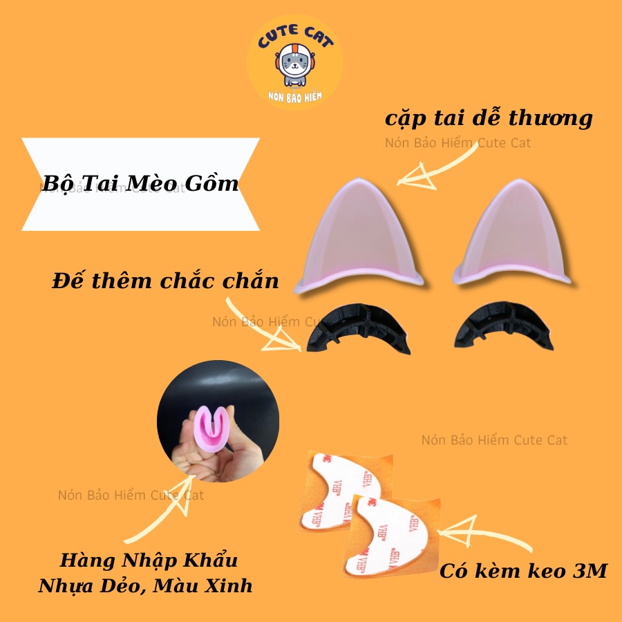 Tai Mèo Gắn Mũ Bảo Hiểm Siêu Cute Có Nhiều Màu Sắc Lựa Chọn Chất Liệu ABS