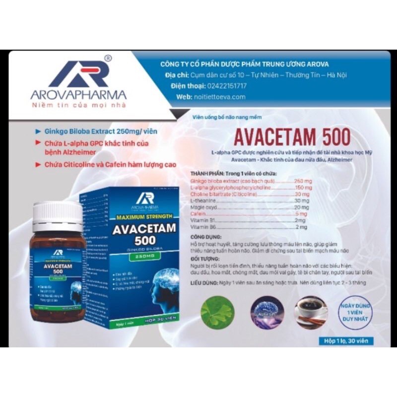 ✅ Viên Bổ Não Avacetam, tăng cường tuần hoàn não, hoạt huyết dưỡng não, hỗ trợ rối loạn tiền đình