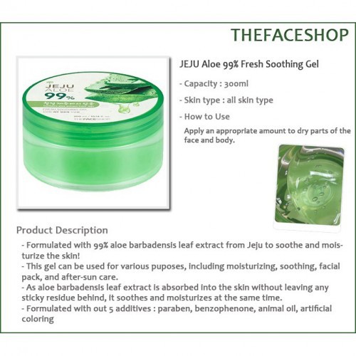 (hàng Mới Về) Gel Lô Hội 99% 300ml 100% Nguyên Chất The Face Shop Jeju