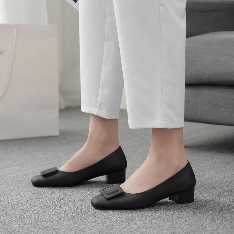 Giày Cao Gót Mũi Vuông Bằng Nhựa Màu Trơn Mũi Vuông Thời Trang Năm 2021 Cho Nữ