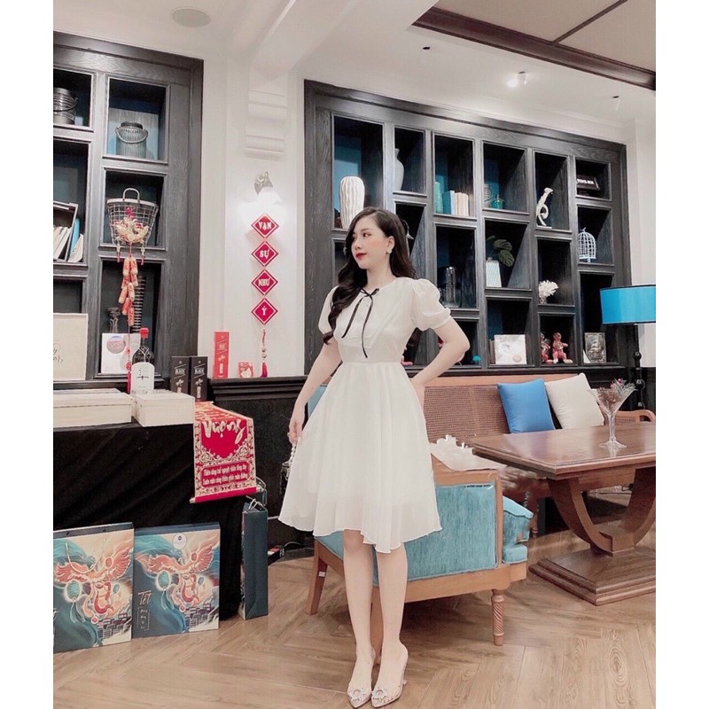 [Jamela Store] Đầm trắng phối bèo đính nơ | BigBuy360 - bigbuy360.vn