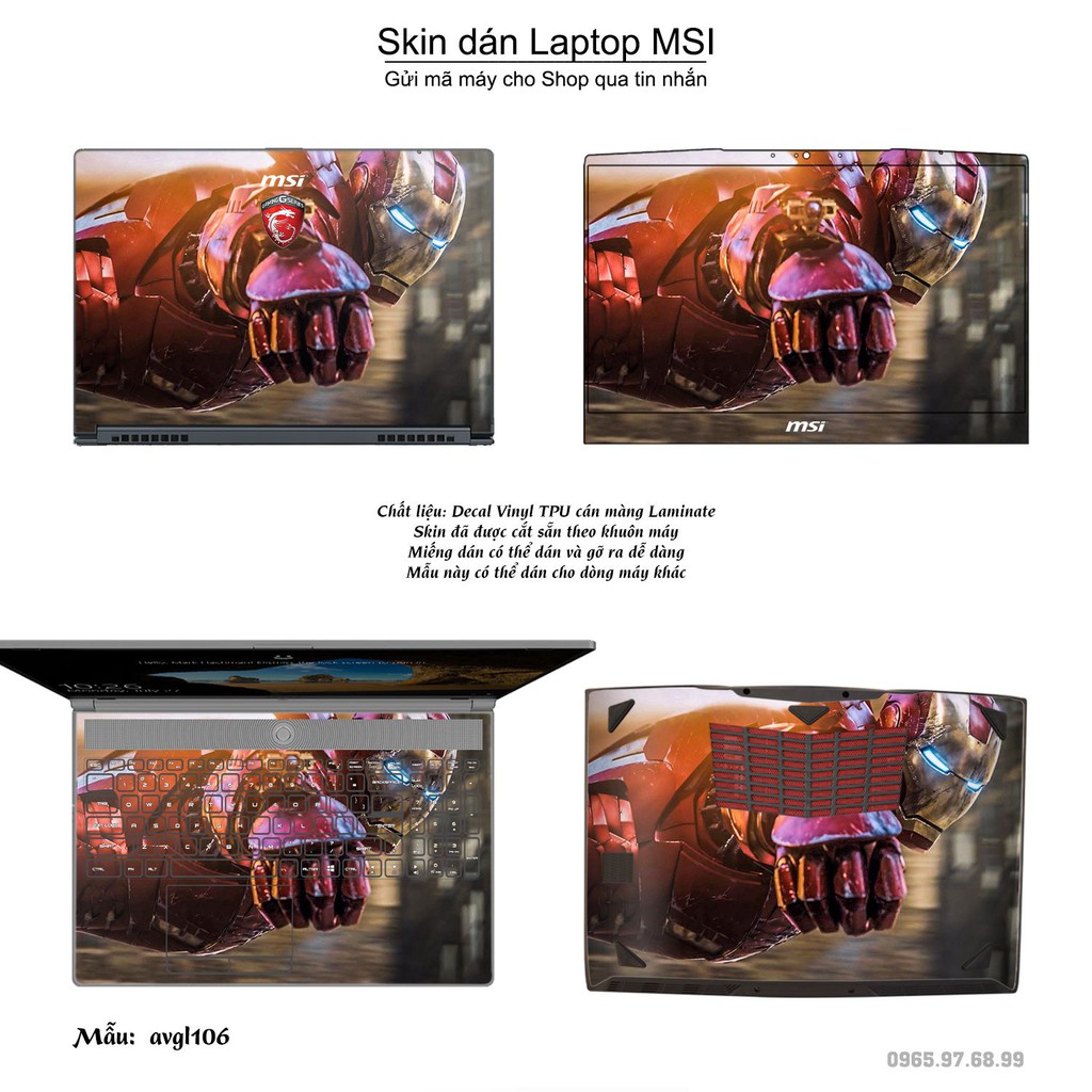 Skin dán Laptop MSI in hình Avenger nhiều mẫu 2 (inbox mã máy cho Shop)