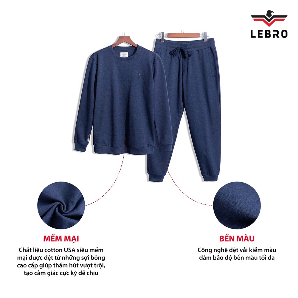 Bộ nỉ nam LEBRO co giãn thoải mái bền màu không bai xù, chất liệu Cotton USA cao cấp dày dặn thời trang BN01