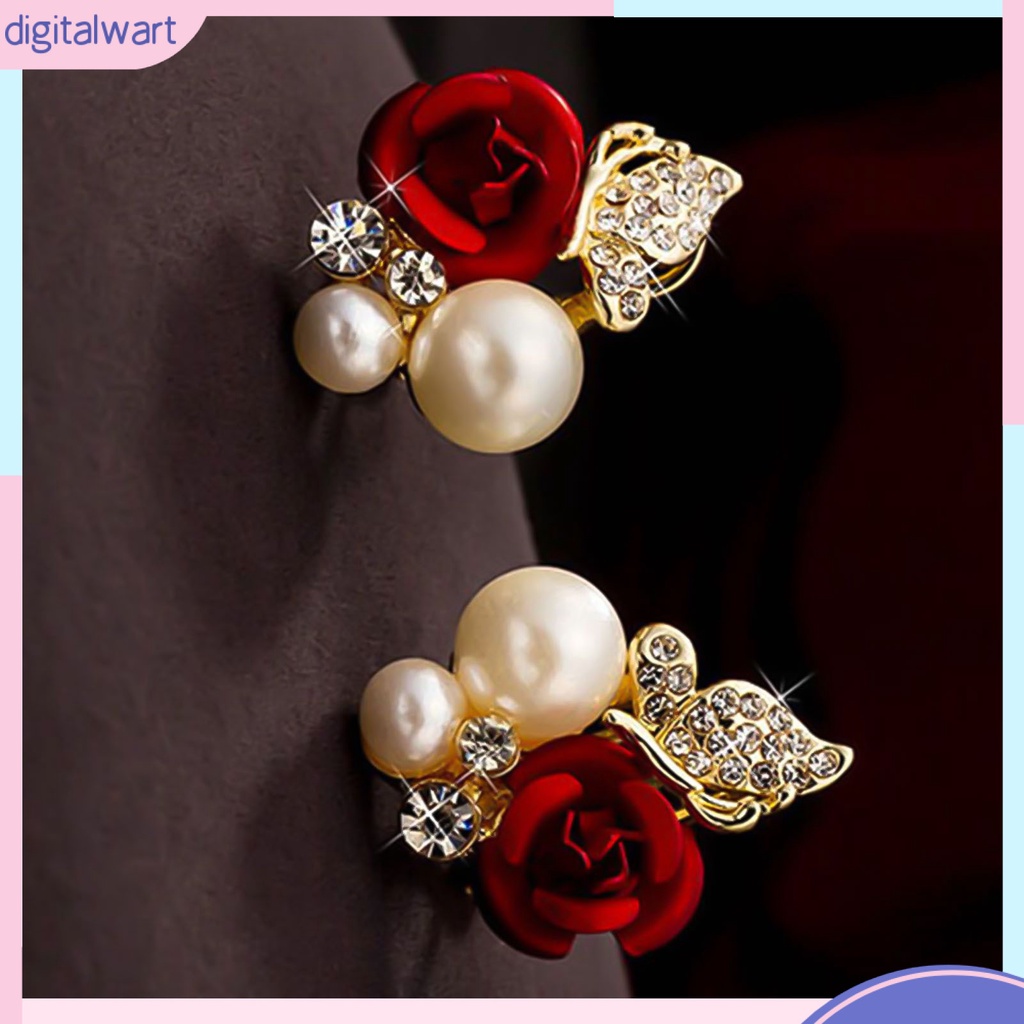 Bông tai hoa hồng đính hạt ngọc trai sang trọng cá tính dành cho nữ