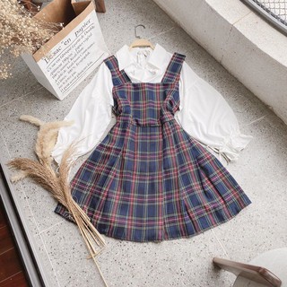 SET VÁY YẾM KẺ CARO +ÁO TAY DÀI