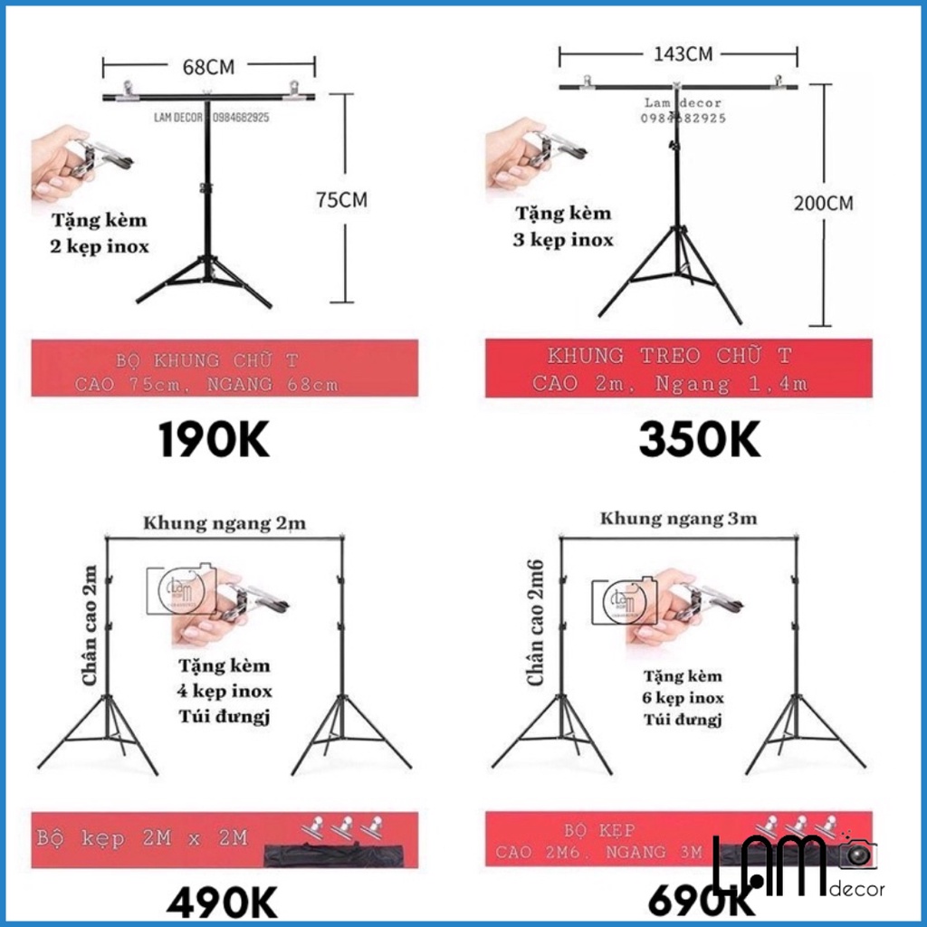 Bộ khung treo phông nền di động để livestream, chụp lôkbook cao 2m