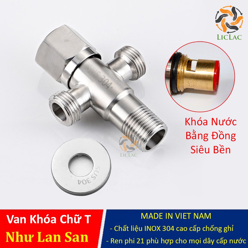 Van Khóa Nước Chữ T chất liệu INOX SUS 304 Loại Dày, Van Giảm Áp 2 Ngã chuyên dùng cho nhà vệ sinh - LICLAC