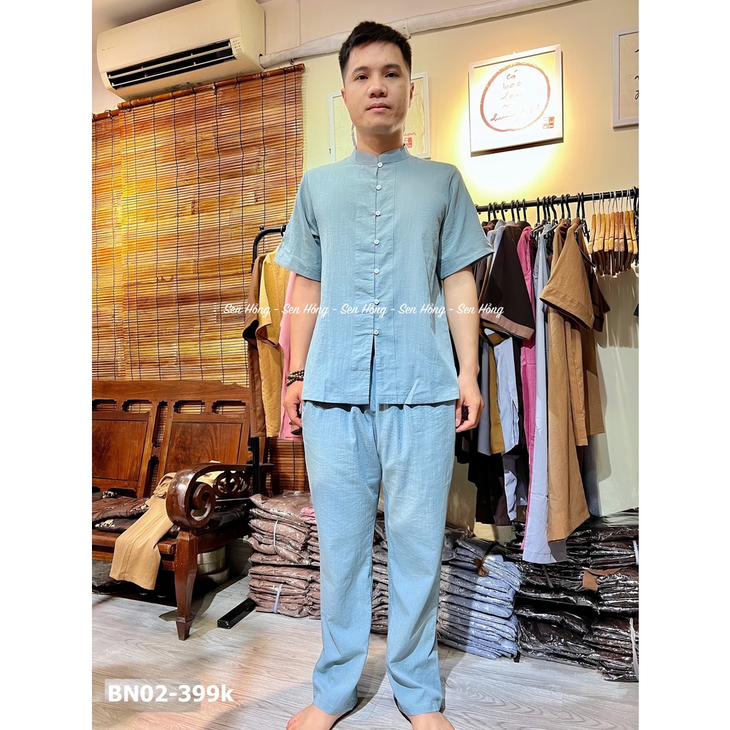 BỘ ĐŨI NHẬT CỔ TÀU NAM - mẫu Phật tử, cư sĩ nam tay ngắn #đồ lam đi chùa, mặc nhà vải mát BN02