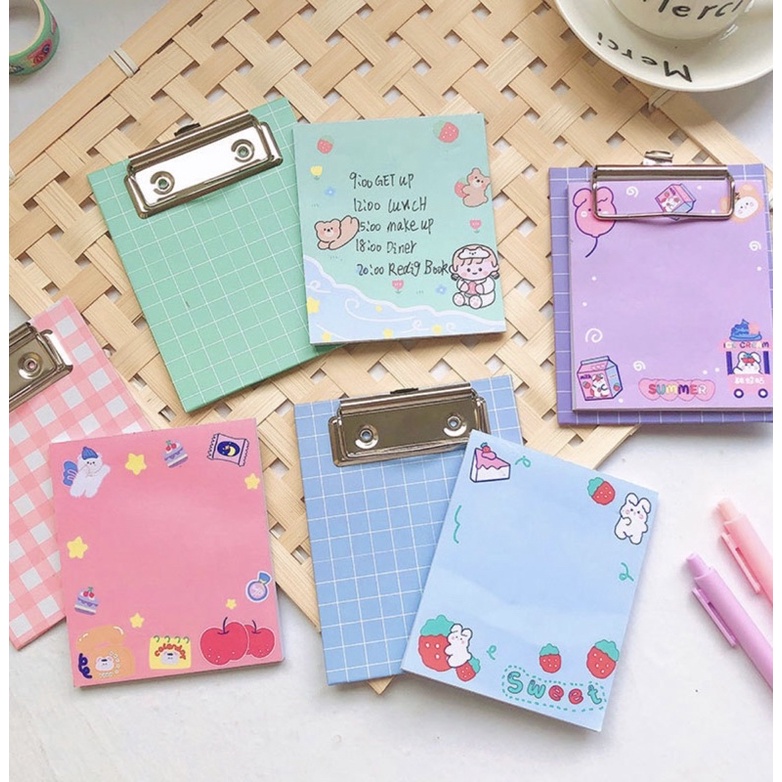 Giấy note cute  Bộ giấy note kèm bìa cứng kẹp dễ thương tiện lợi có thể tái sử dụng sau khi hết giấy note