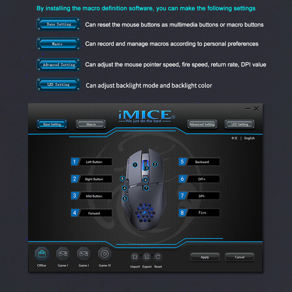 Chuột Gaming Mimice T90 Phát Sáng 8 Nút 7200dpi Cao Cấp