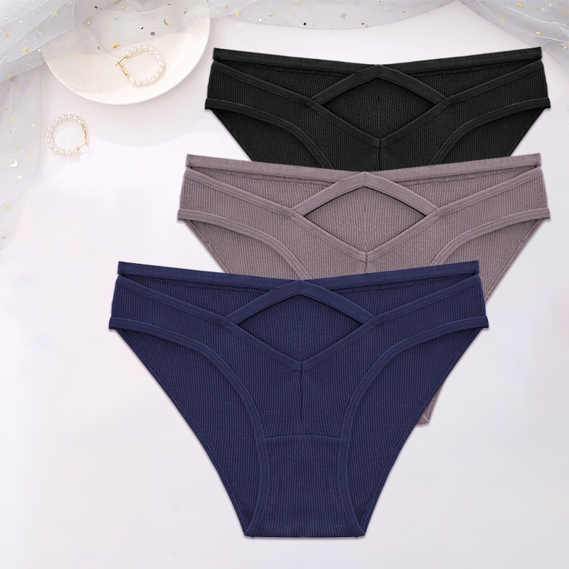 Cute Byte Bộ 3 Quần Lót Cotton Mềm Mại Dây Đan Chéo Gợi Cảm Dễ Thương Cho Nữ