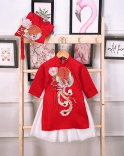 Set cặp áo dài gấm phượng hoàng cho bé