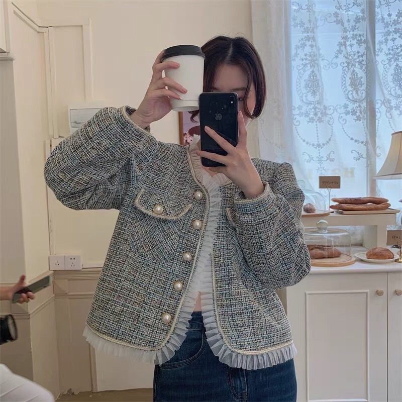 Áo dạ tweed phong cách tiểu thư thu đông hàng quảng châu