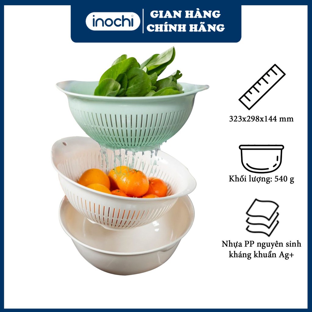 [ 3 size ] Bộ Thau Rổ Nhựa Rửa Rau, Giá Vo Gạo Cao Cấp Yoko Inochi Cao Cấp