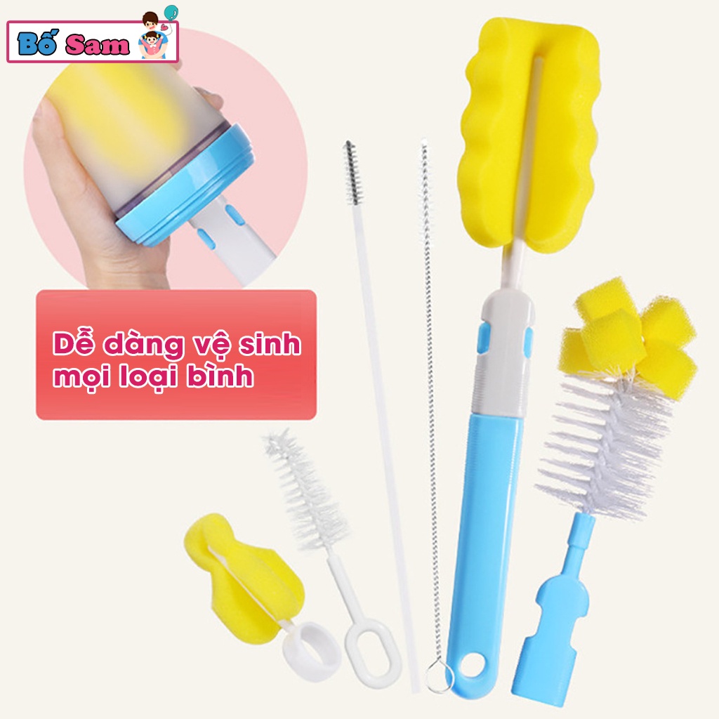 Bộ cọ bình sữa bọt biển 6 chi tiết, cọ mút xốp rửa núm bình cho bé Shop Bố Sam