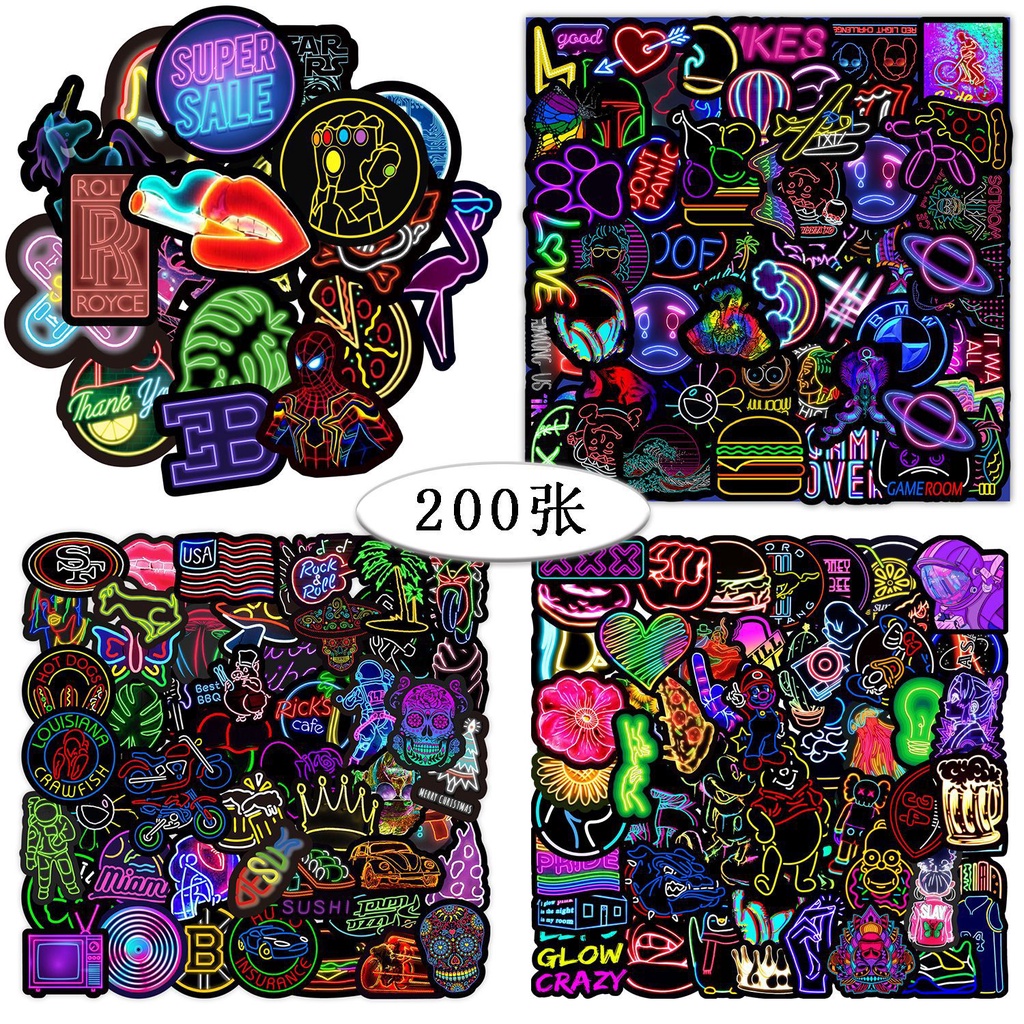 { giá sỉ } 50 sticker cute chống nước dán mũ nón bảo hiểm NHIỀU MẪU NEON ĐẸP 50 hình dán graffiti latop, Vali
