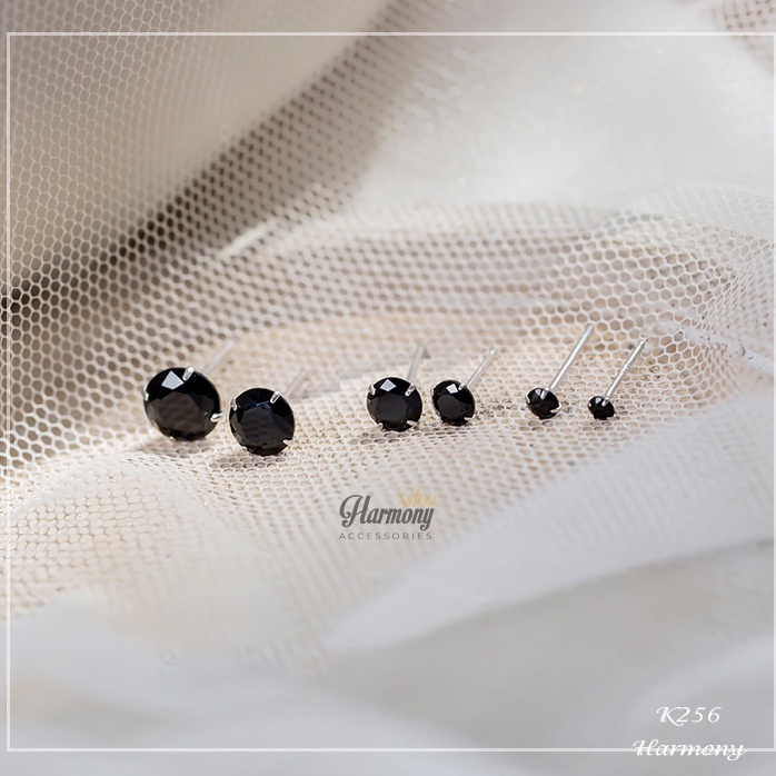 Khuyên tai nữ bạc nụ đá tròn màu đen nhiều size (1 chiếc) | HARMONY ACCESSORIES K256
