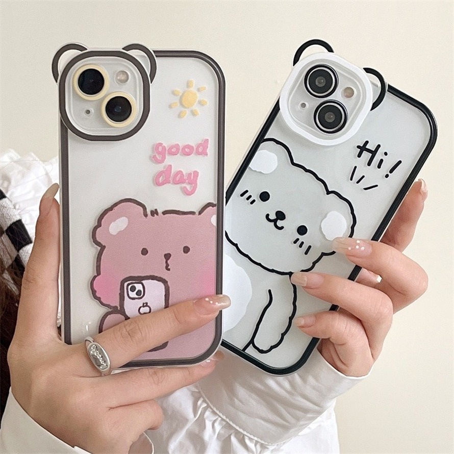 Ốp Điện Thoại Silicon tpu Mềm In Hình Gấu selfie Cho iphone 15 14 13 12 11 pro max x xr xs max se 8 7 6 6s plus