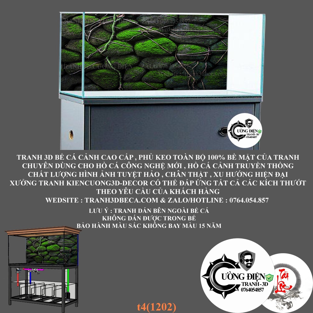 Tranh dán hồ cá 3d , hồ cá rồng , la hán , cá dĩa …