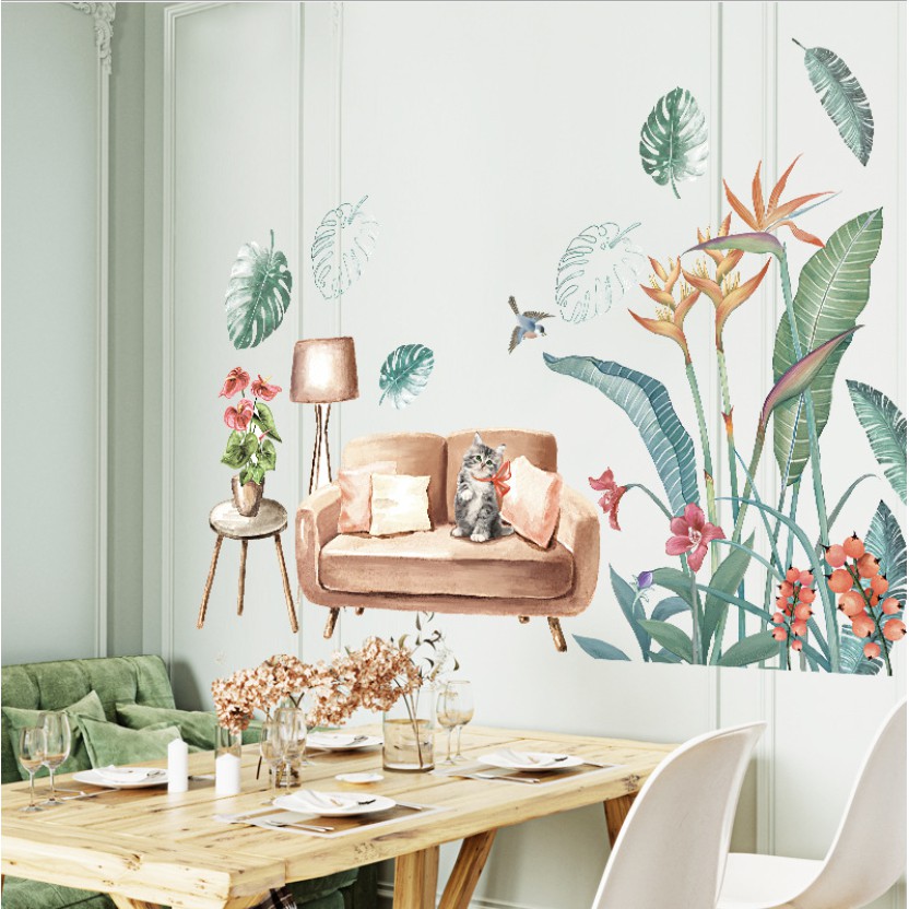 Decal trang trí tường - Lá cỏ ghế Sofa cổ điển