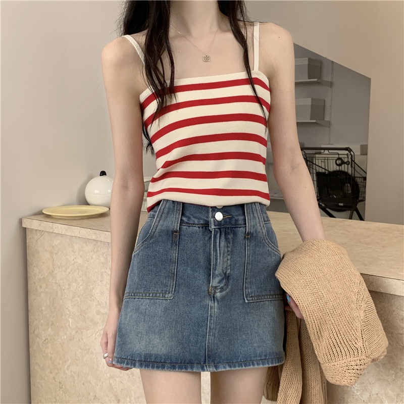 622197#Áo Dệt Kim Hai Dây Kẻ Sọc Thời Trang Mùa Hè Cho Nữ