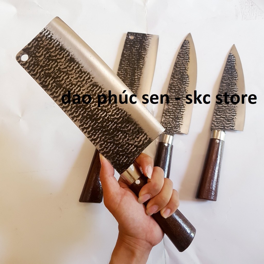 Bộ 4 dao bếp cán gỗ mun , rèn thủ công từ nhíp xe