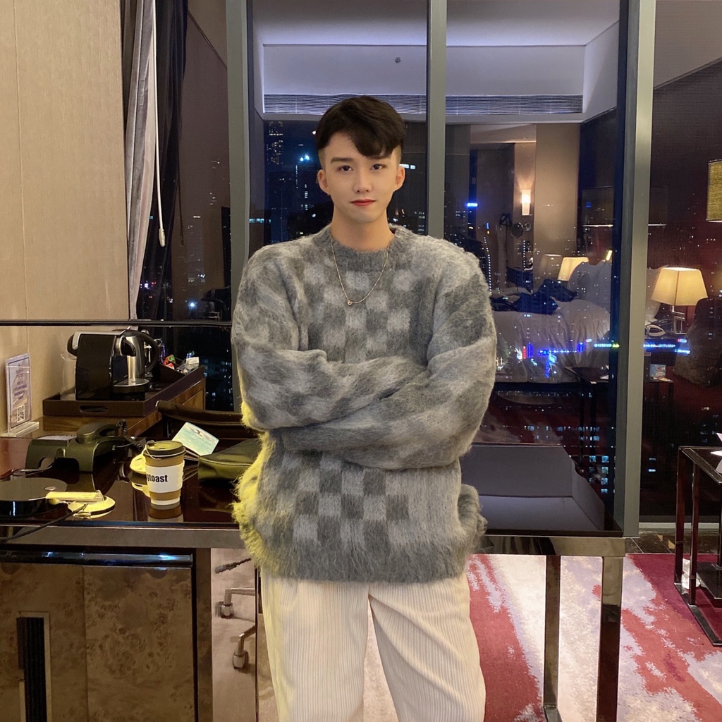 Áo sweater dáng rộng họa tiết kẻ sọc phong cách retro Nhật Bản thời trang thu đông cho nam