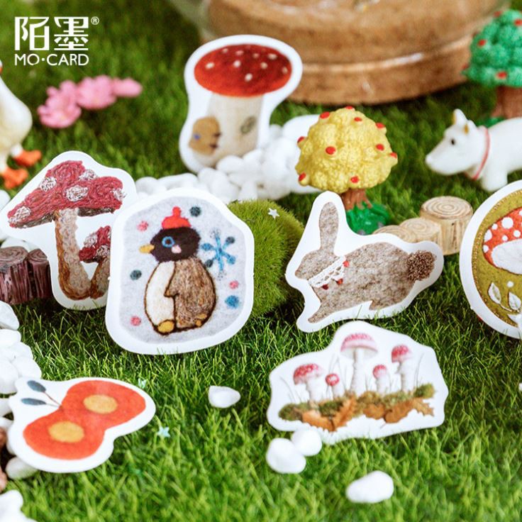 Bộ 46 Sticker Động Vật &amp; Cây Cối Mùa Đông Tuyết Rơi E62