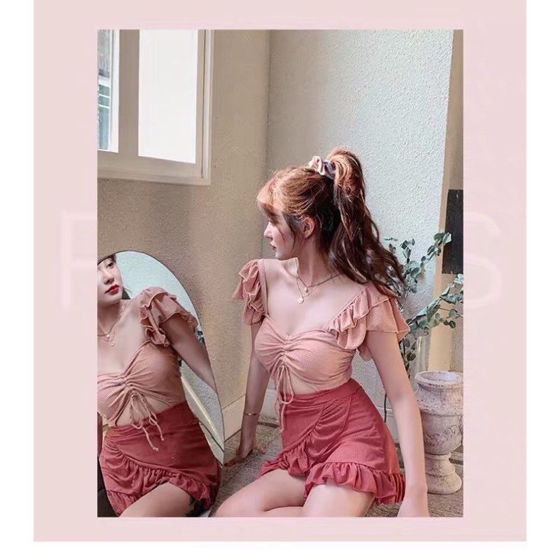 Bikini Đi Biển Dạng Váy Kín Đáo LUHAZO Cao Cấp ulzzang Quảng Châu  2 Mảnh 0351 C-8