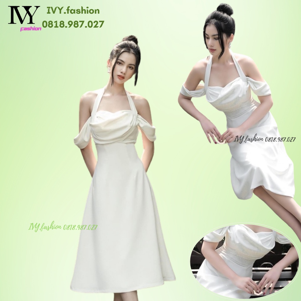 Đầm trắng thiết kế 🔥satin🔥 midi xoè dài trễ vai cổ yếm cúp ngực đi biển dự tiệc dạo phố bigsize gợi cảm sexy