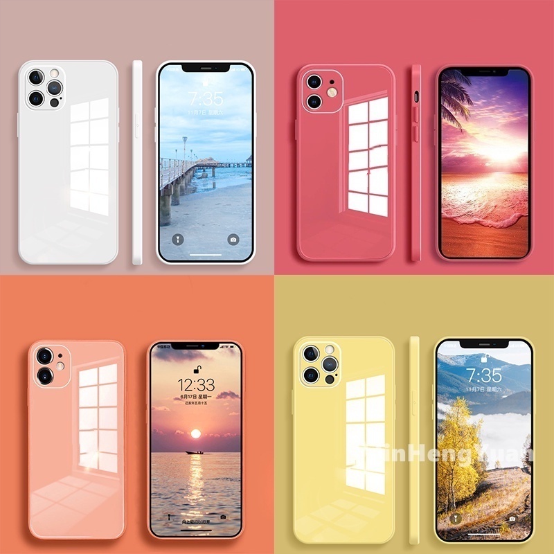 Ốp điện thoại kính cường lực cứng viền silicone dẻo màu sắc thích hợp cho IPHONE 12 11 PRO MAX XR X XS XS MAX 7 8 PLUS
