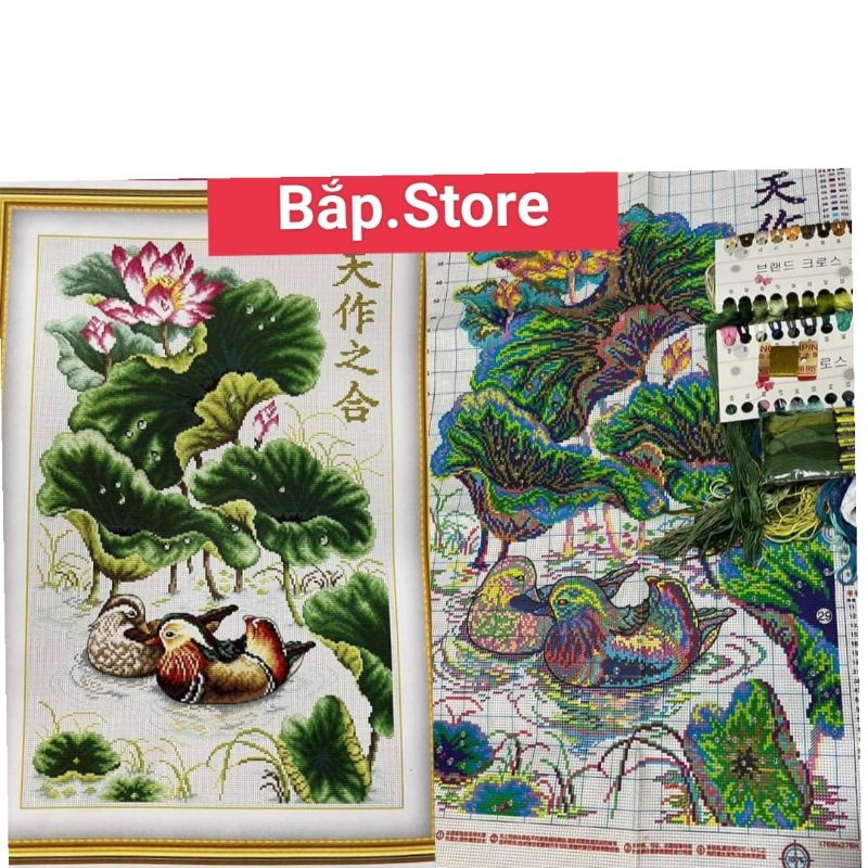 Tranh thêu chữ thập Uyên Ương. Tranh thêu cặp uyên ương