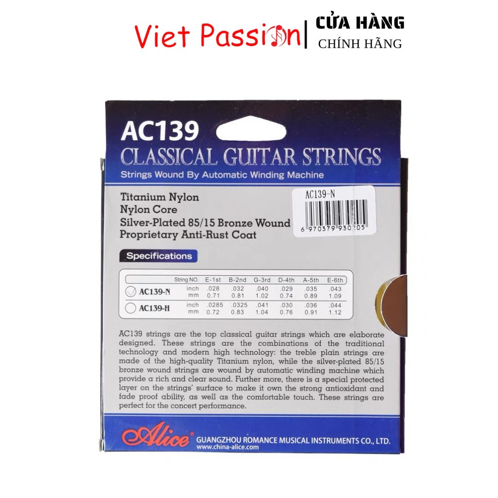 Dây đàn guitar classic Alice AC139 dây nilon cho đàn guitar cổ điển Chính Hãng Viet Passion