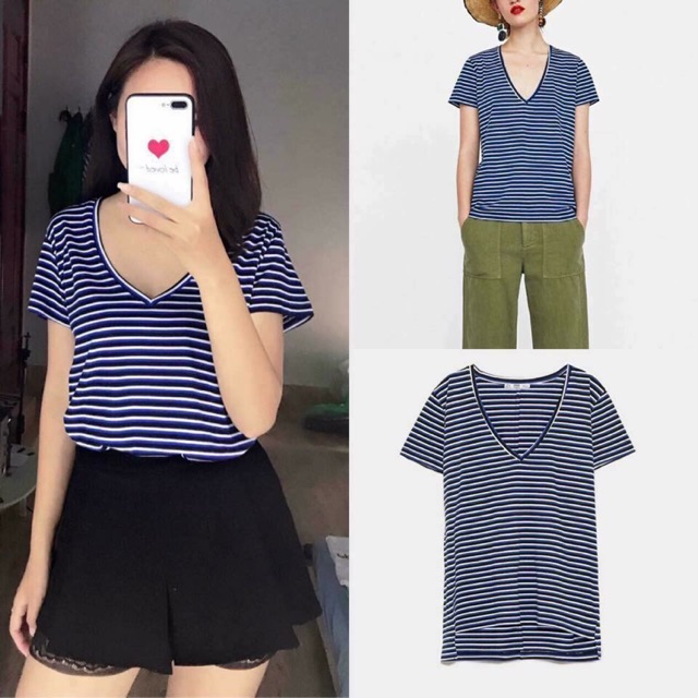 Áo kẻ zara authentic