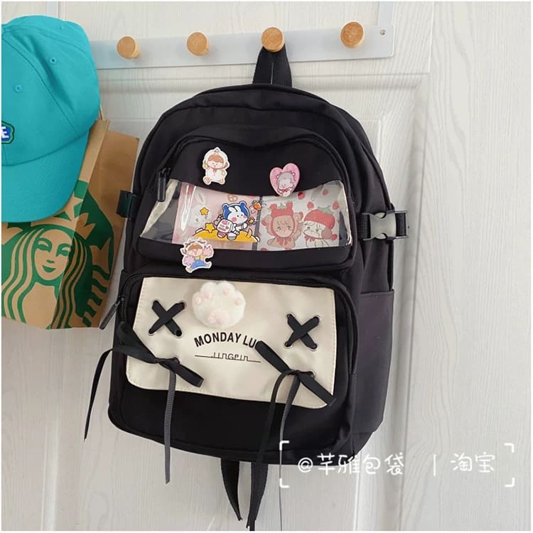 Balo Ulzzang Học Sinh Cặp Đi Học Nữ - Balo Đen Phối Trắng Balo Thời Trang nyo BL79