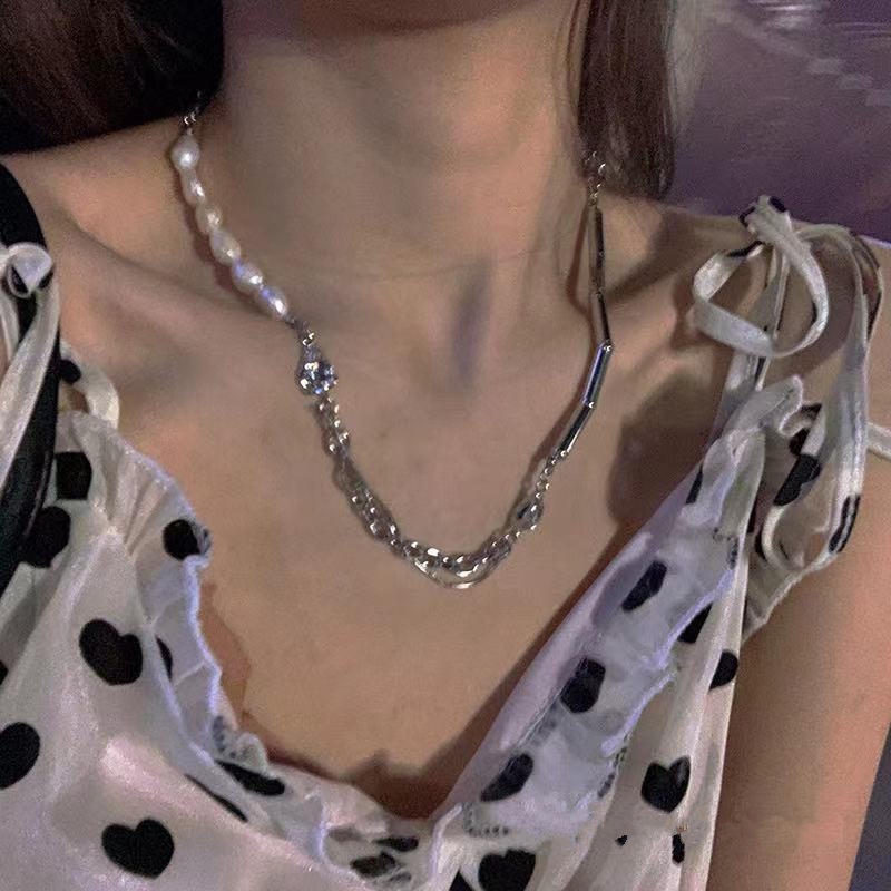 Vòng cổ Bằng Thép Titan Đính Ngọc Trai Nhân Tạo Cao Cấp Sang Trọng Thời Trang Cho Nữ