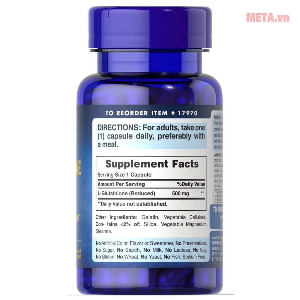 Glutathone 500ng , Viên uống trắng da, Tăng Cường Miễn Dịch , Reduced 500mg  Puritan’s Pride L-Glutathione 500mg 30 Viên