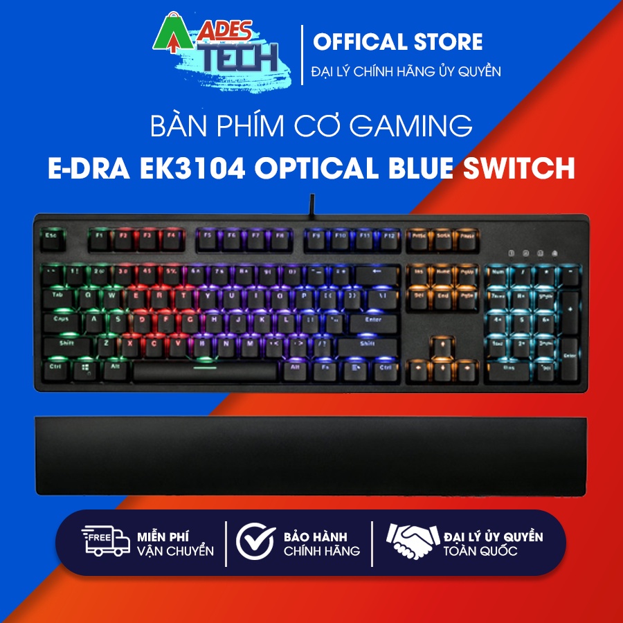 Bàn phím quang cơ Gaming EDRA EK3104 Optical Blue Switch - Bảo hành 24 tháng