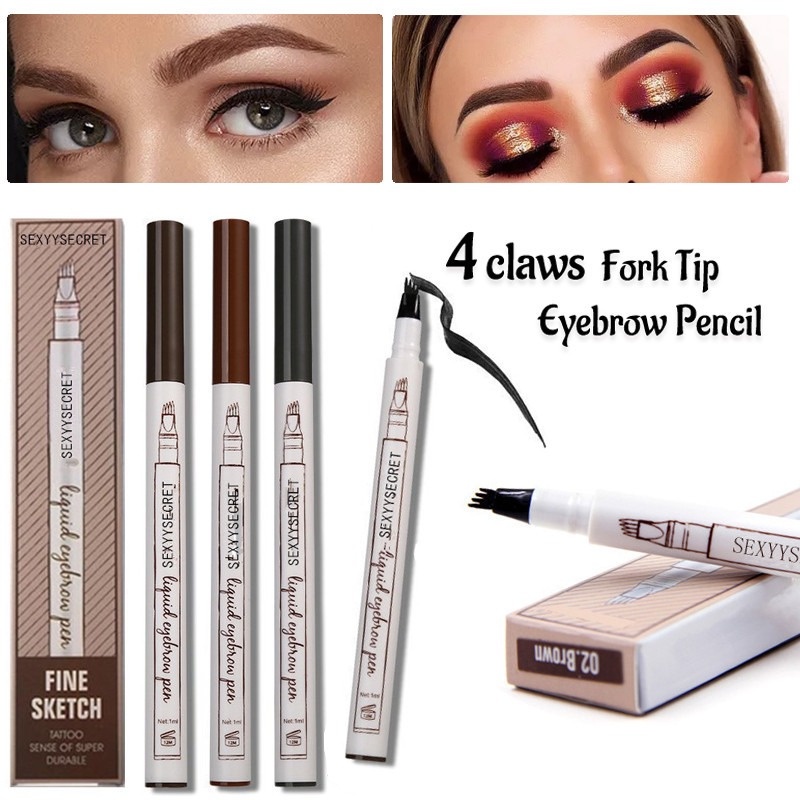 Bút Kẻ Lông Mày Dạng Phẩy Sợi Chống Thấm Nước Màu Đen/Nâu Tự Nhiên